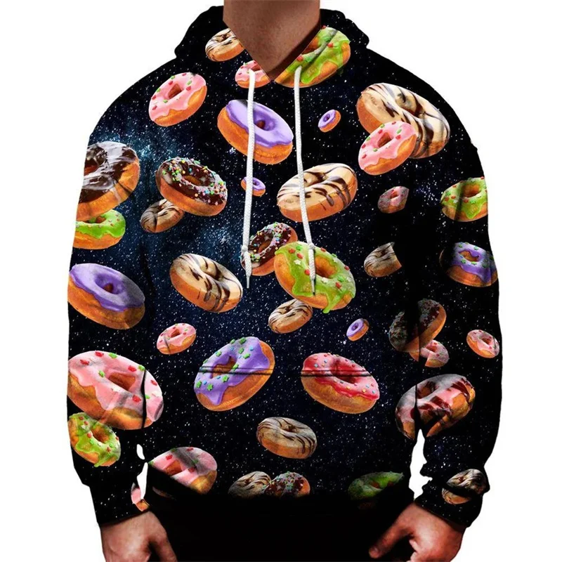 Donut Food Hoodie Men's Clothes 3D Print Gold Stripes Long Sleeve Sweatshirt Street Wear Harajuku Fun Cat Autumn Trend Hoodies