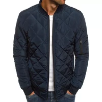men quilted padded jacket casual zip up winter warm bomber jacket casual plaid stand up zip coat windproof outwear