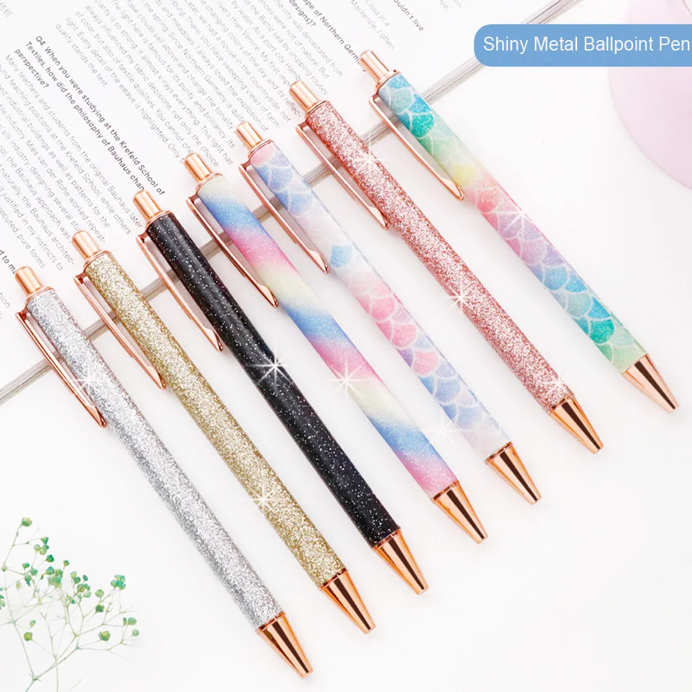 100 Pieces Luxury Cute Sparkly Click Metal Retractable Ballpoint Pen For Women And Girls School Office Supplies Gifts Black Ink