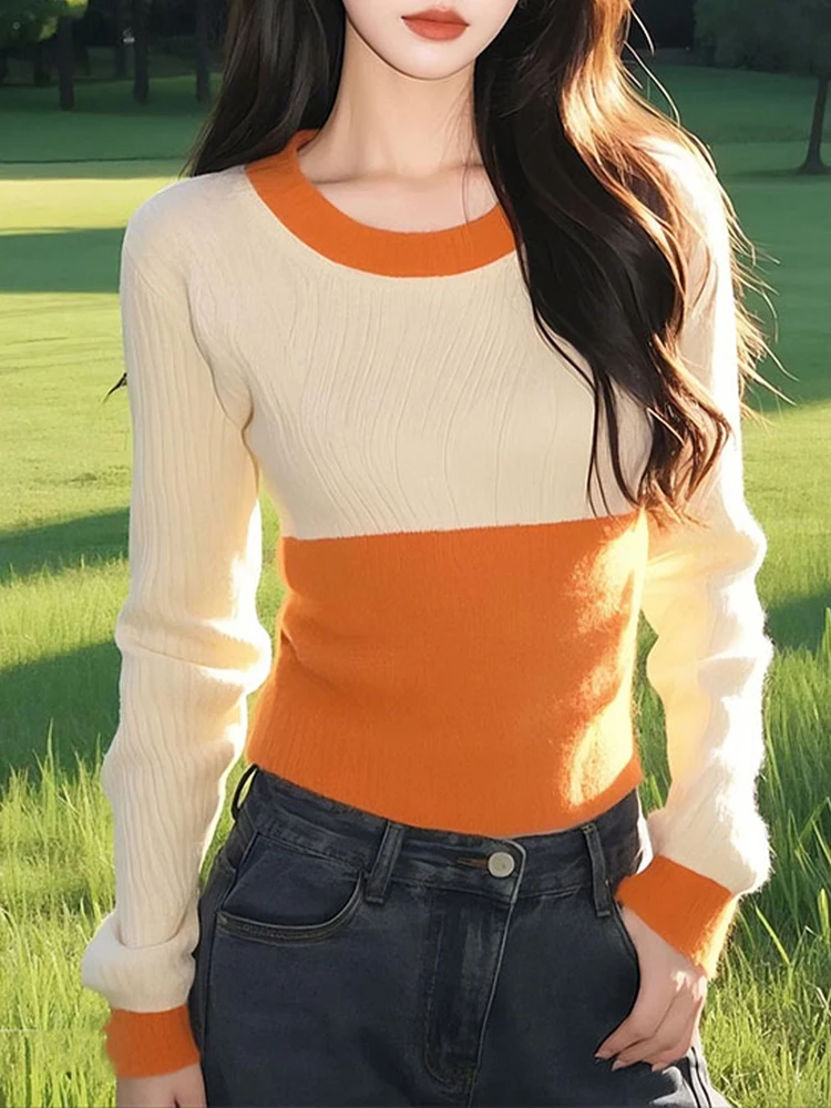 Модные высококачественные красивые желтые контрастные цвета с круглым вырезом и