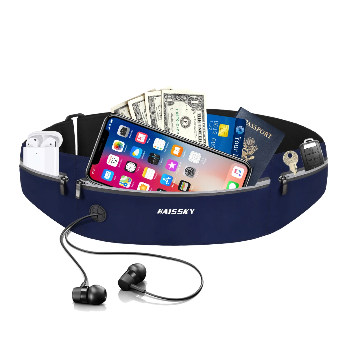

Поясная Сумка Haissky на молнии для iPhone 13 12 11 Pro Max XR AirPods Pro 2 3, эластичный спортивный чехол для телефона, сумка для бега