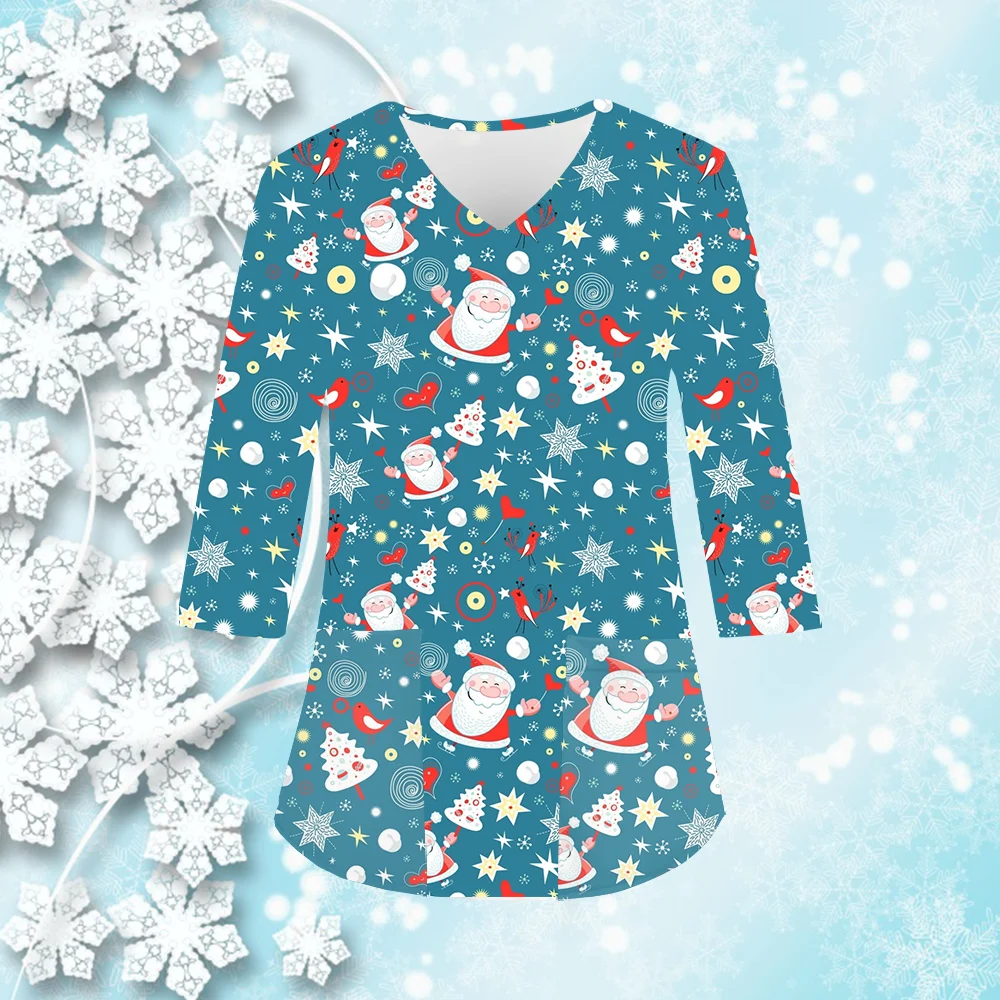 Осенне-рождественская медицинская форма с милым мультяшным принтом топы для