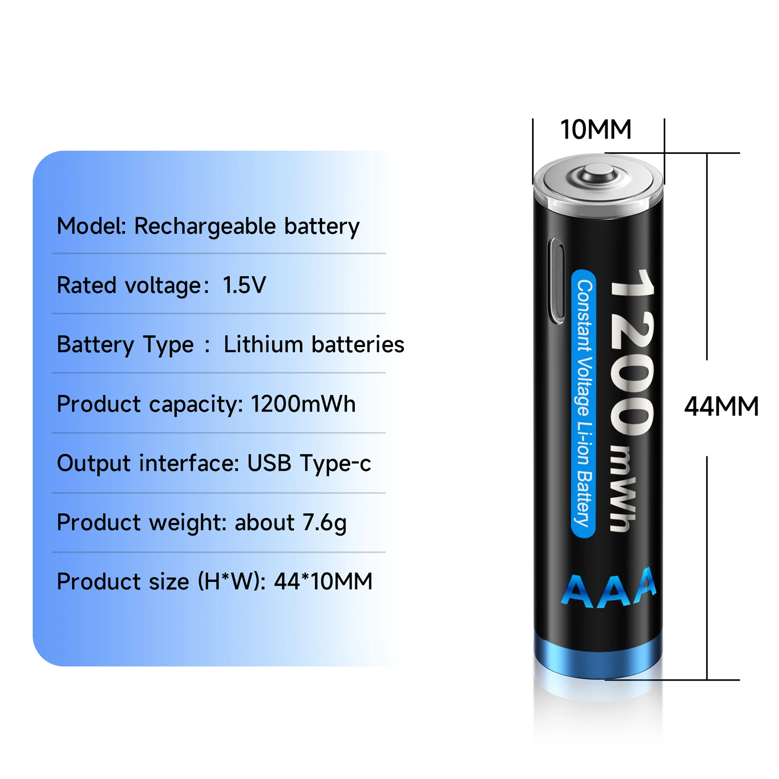 Фото Литиевые аккумуляторы AAA 1.5V 1200mWh, перезаряжаемые USB Li-ion батареи 1.5V AAA с кабелем 4-в-1 для фонариков, игрушек, камер №3