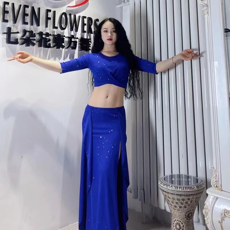 

Костюм для танца живота ручной работы, Золотая тренировочная одежда для восточных танцев, костюм для выступлений