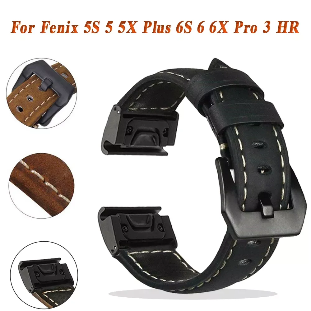

20 22 26mm Quickfit Watch Strap For Garmin Fenix 7S 7 7X 6S 6 6X Pro 5X 5 5S Plus 3HR 935 Enduro Genuine Leather Watch Wristband