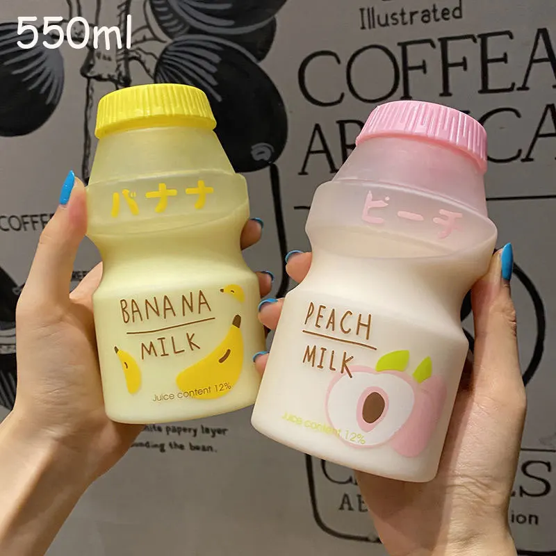 

550ml Frosted/Transparent Cute Plastic Water Bottle Beverage Milk Leak Proof Convenient Sports Water Bottle for Girls Reusable