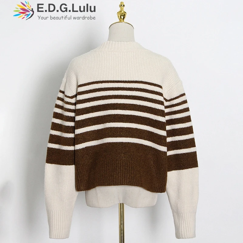EDGLuLu Новый Полосатый укороченный свитер в Корейском стиле Женский винтажный