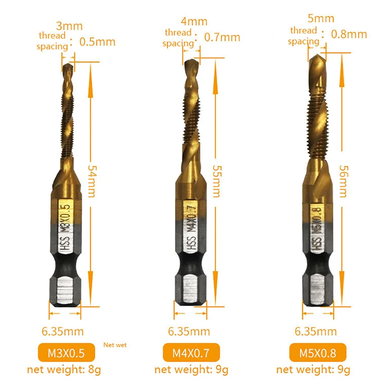 New Titanium Plated Hex Shank HSS Screw Thread Metric Tap Drill Bits Screw Machine Compound M3 M4 M5 M6 M8 M10 Hand Tools images - 6