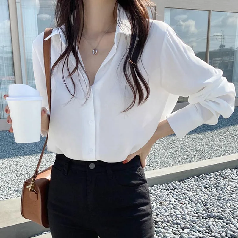 

Spring and Summer Women Chiffon Blouse New Korean Loose Slimming Lazy Women's Shirts Fashion Black OL Top Female Feminine 6830