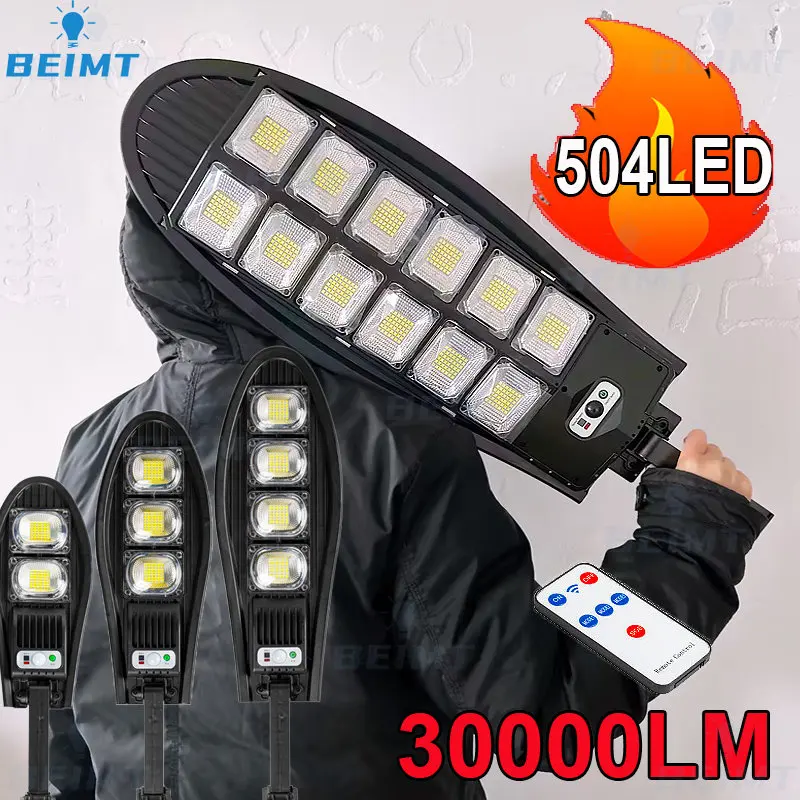 Улучшенная уличная лампа на солнечной батарее, 30000 Вт, 10000 светодиодов, внешняя водонепроницаемая лампа для сада, стен, с регулируемым углом, встроенная Солнечная лампа, мАч