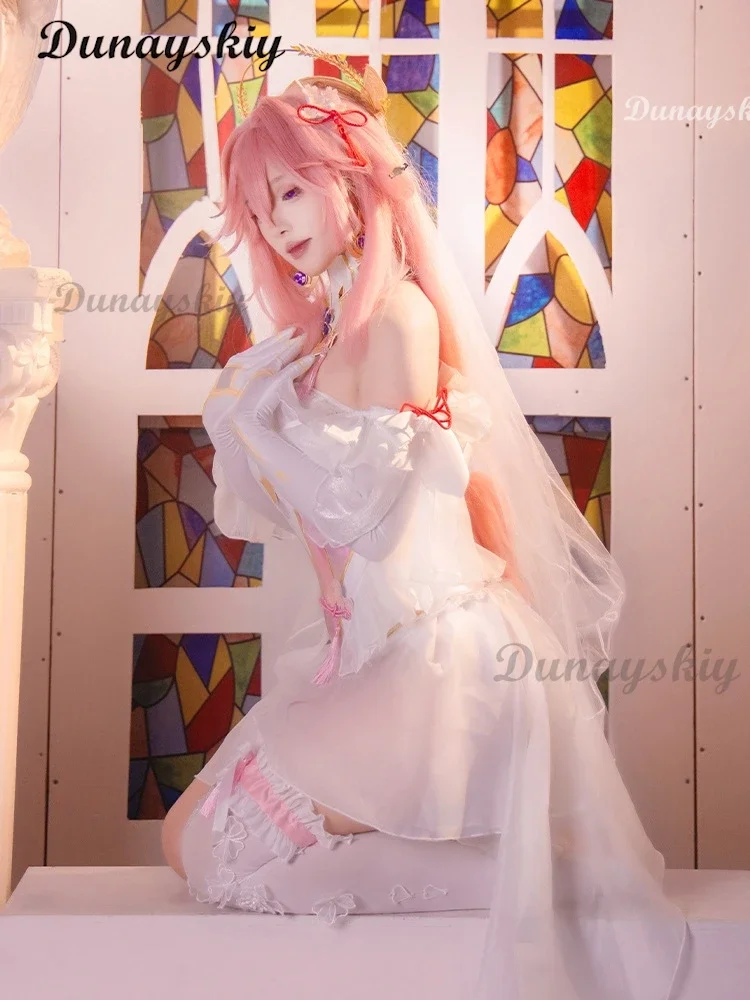 Yae Miko Косплей Костюм невесты игра Genshin impact DOKIDOKI-R белое Милое Свадебное Платье doujin