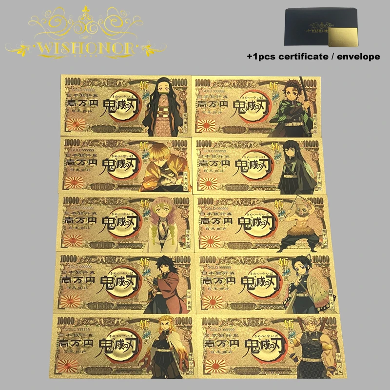 

2022 All Styles Nice Japan Anime Banknote Sets Anime Plastic Card in 24k Gold Plated For Collection