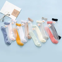 cute personality ladies summer stockings transparent fashion daisy flower socks and ankle lace ultra thin womens socks 5 pairs