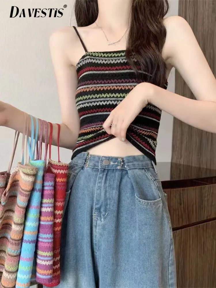 

Женский жилет на бретелях Pure Desire, летний облегающий Топ радужной расцветки в тайском стиле без рукавов, 2023