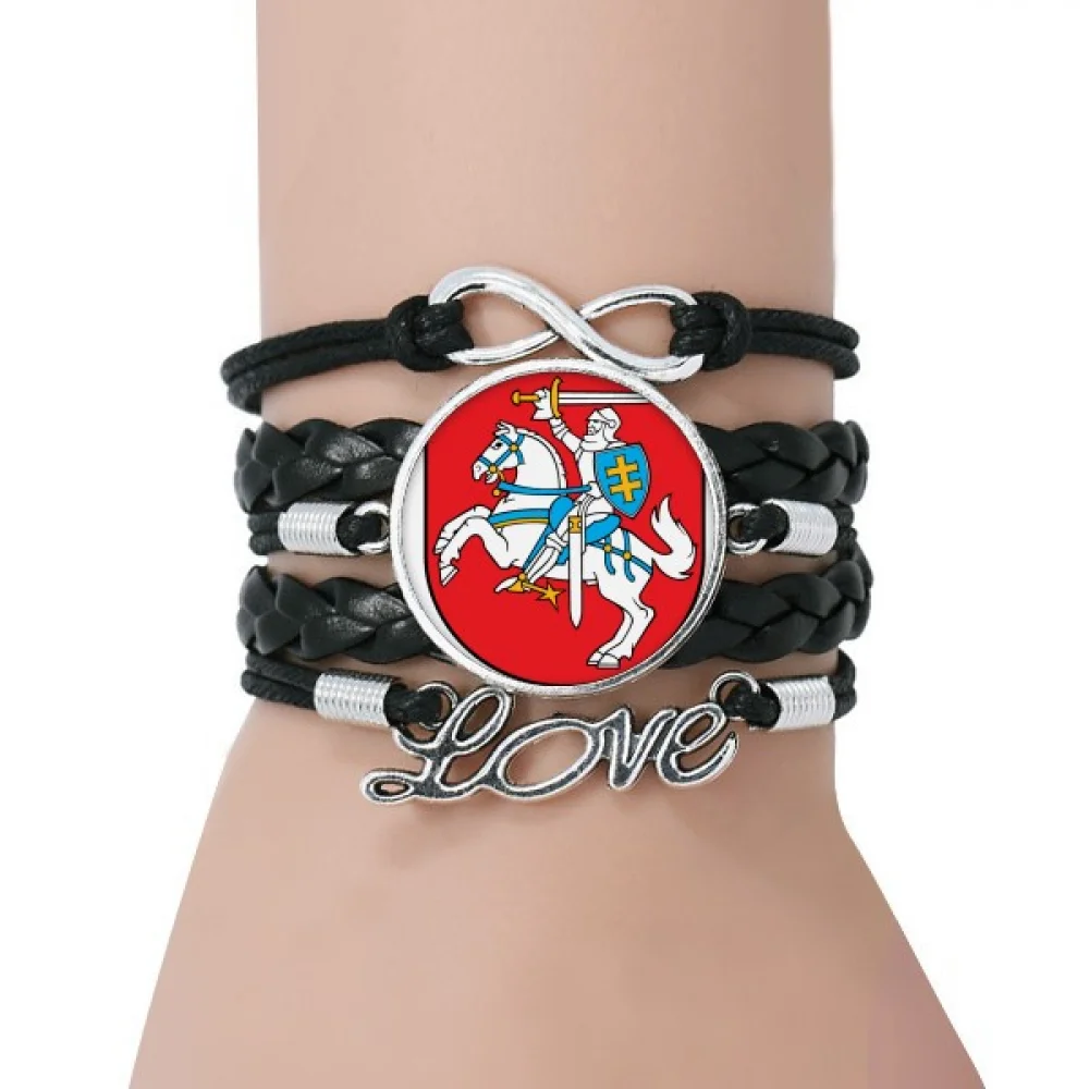 

Lithuania Europe National Emblem Bracelet Love Accessory Twisted Leather Knitting Rope Wristband
