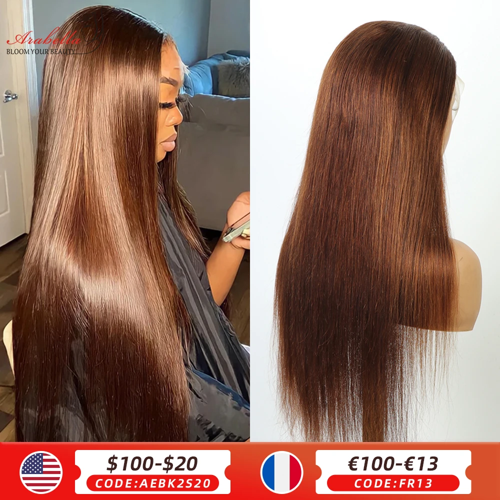 Brown Hair Lace Frontal Wig 100% Human Hair Wigs 13x4 Transparent Lace Arabella Remy Pre Plucked Bleached Knots Straight Wig