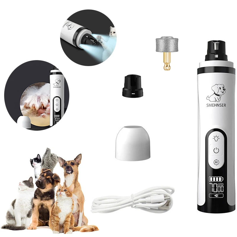 Electric Pet Nail Grinder With LED Light Cat Dogs Nail Clipp