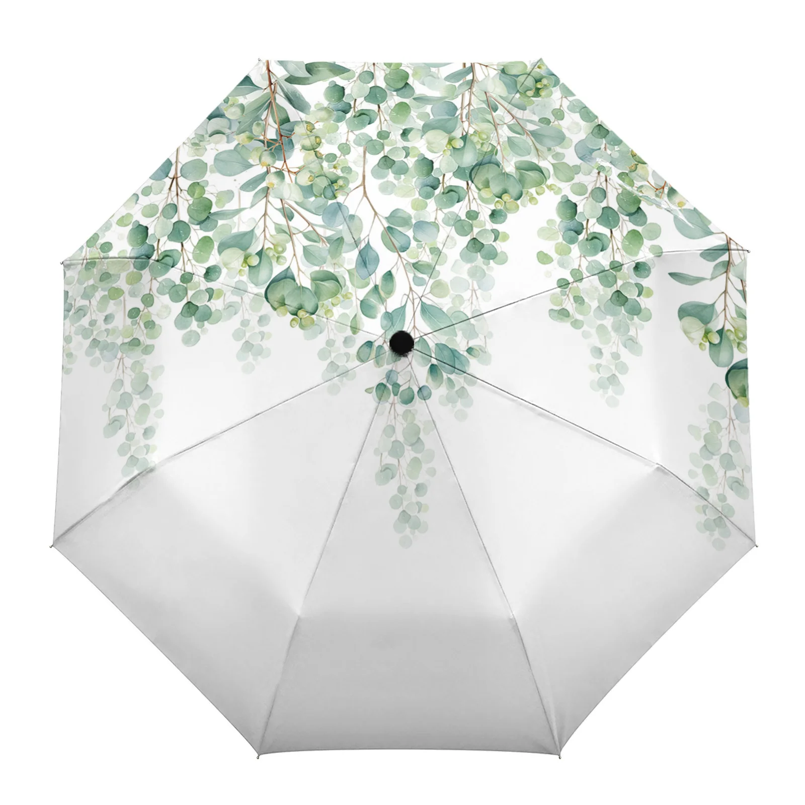 

Автоматический зонт с зелеными листьями и акварельными растениями, складной зонт для путешествий, портативный зонтик, ветрозащитные зонтики