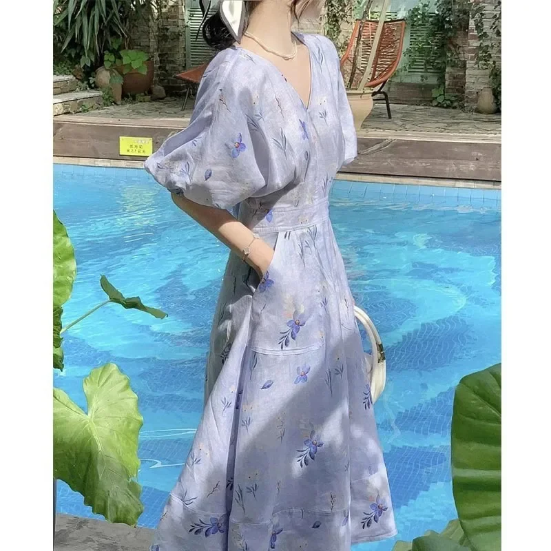 Женское облегающее платье элегантное фиолетовое длинное с пышными рукавами и