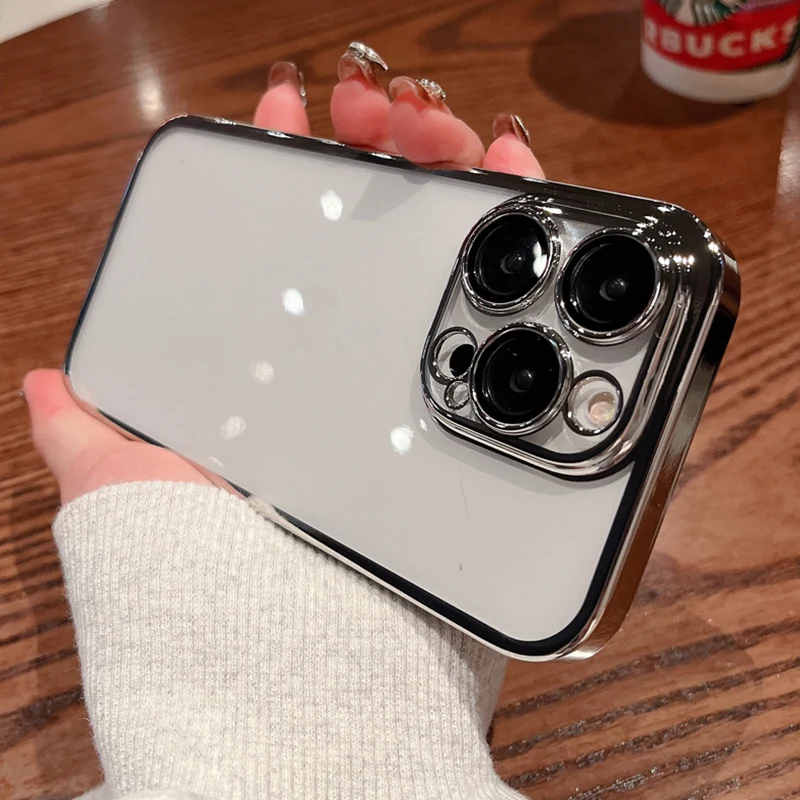 

Plating Clear Soft Silicone Case For iPhone 14 Plus 11 12 13 14 Pro Max Shockproof Clear Lens Protective Film Silicone Cover