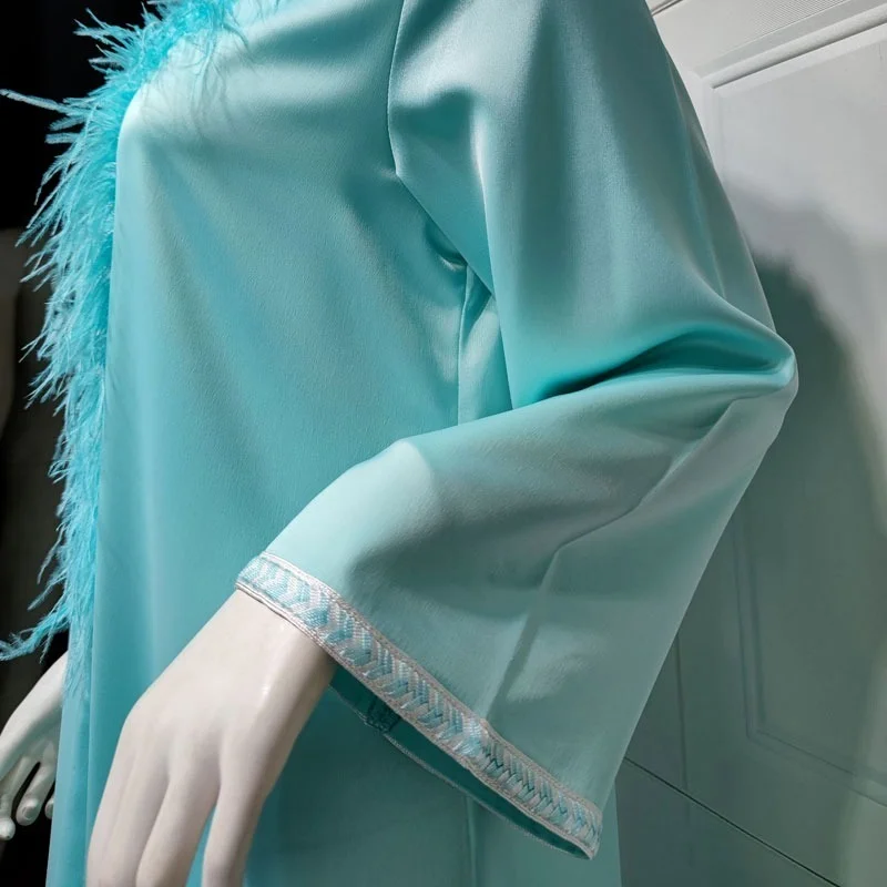 Father Jalabiya Maxi Dress Women Fashion Ethnic Long Sleeve Loose Abaya Muslim Saudi Arabic Morroco Kaftan Party Gown Cyan New