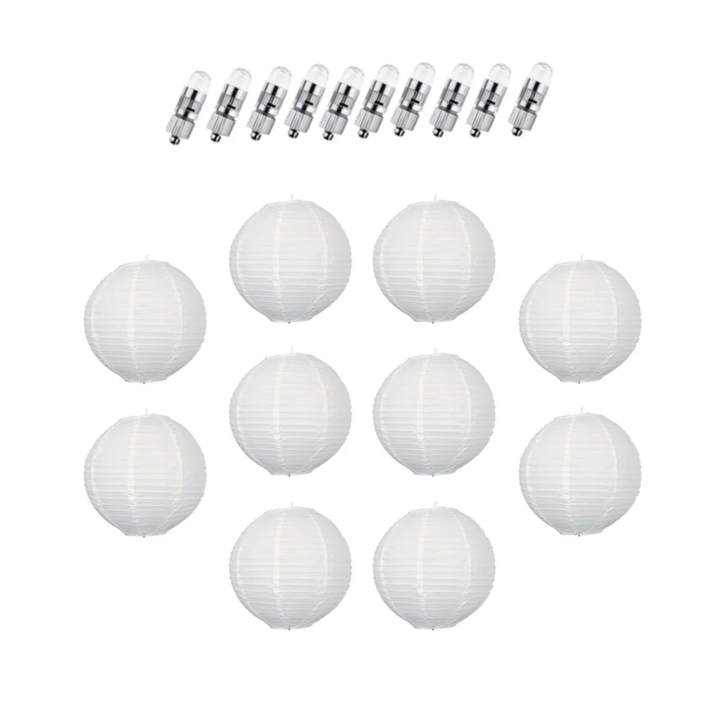 

20 Pcs Round Hanging Light Folding Paper Lantern White Ceiling Outdoor Metal Decor LED