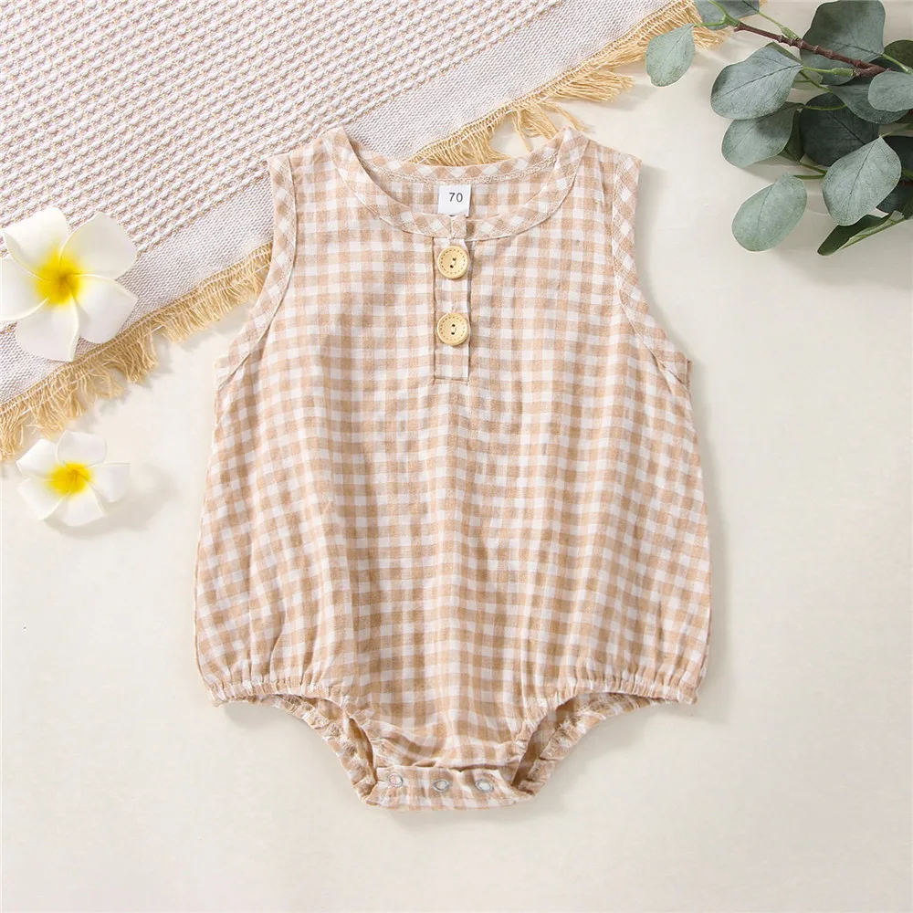 

Baby Girls Plaid Printed Romper O-Neck Sleeveless Bodysuit 0-18M Newborn Infant Toddler Summer Casual Playsuit Outfits 2022 New