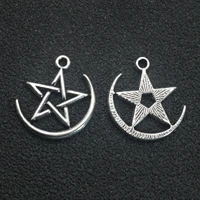25 tibet silver moon pentagram star charm pendants 19mm diy earring jewelry make