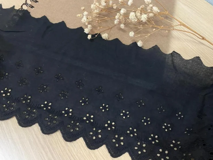 1 метр черная хлопчатобумажная кружевная отделка для костюма вышитая ткань