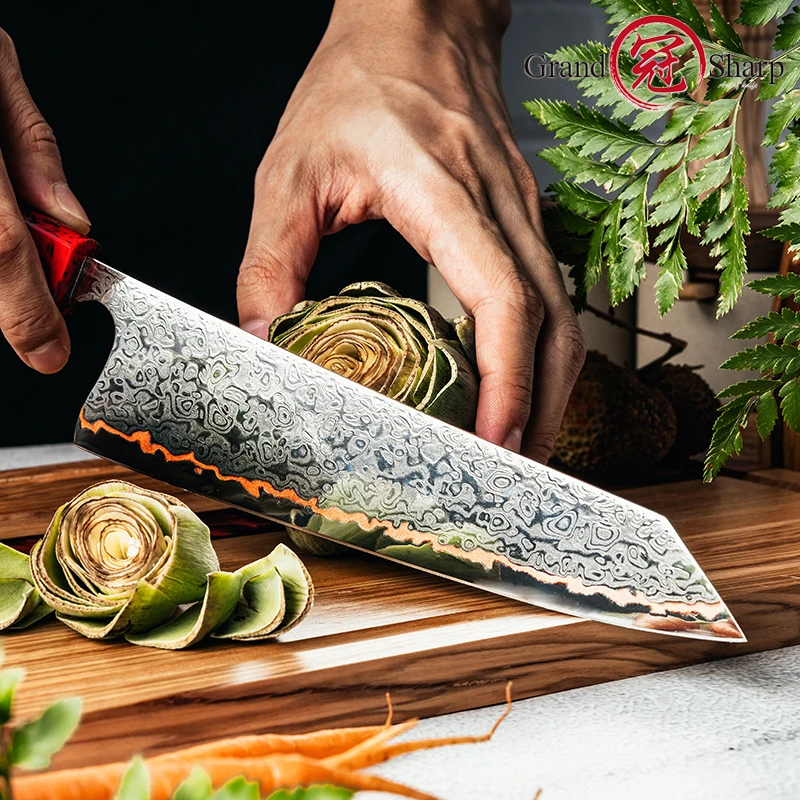 Grandsharp 8 дюймов нож Kiritsuke 55 слоев медь Дамасская сталь кухонные аксессуары