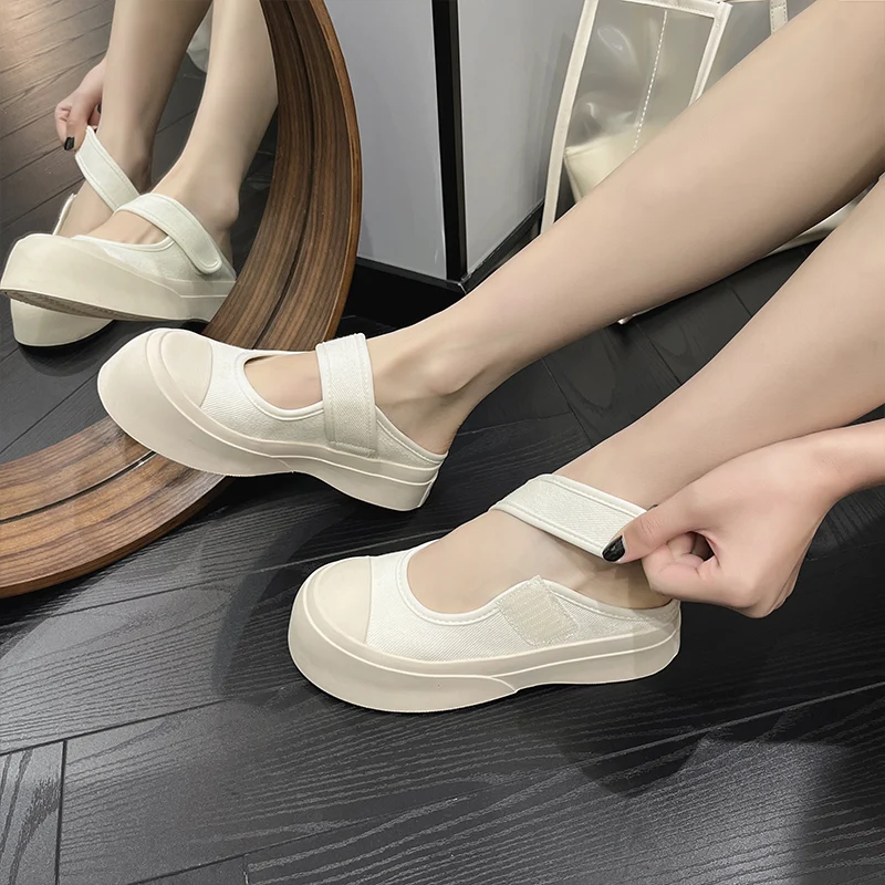 AIYUQI Mary Jane Half Slippers Women 2023 New Summer Women's Mules Shoes Fashion Platform Canvas Ladies Slippers