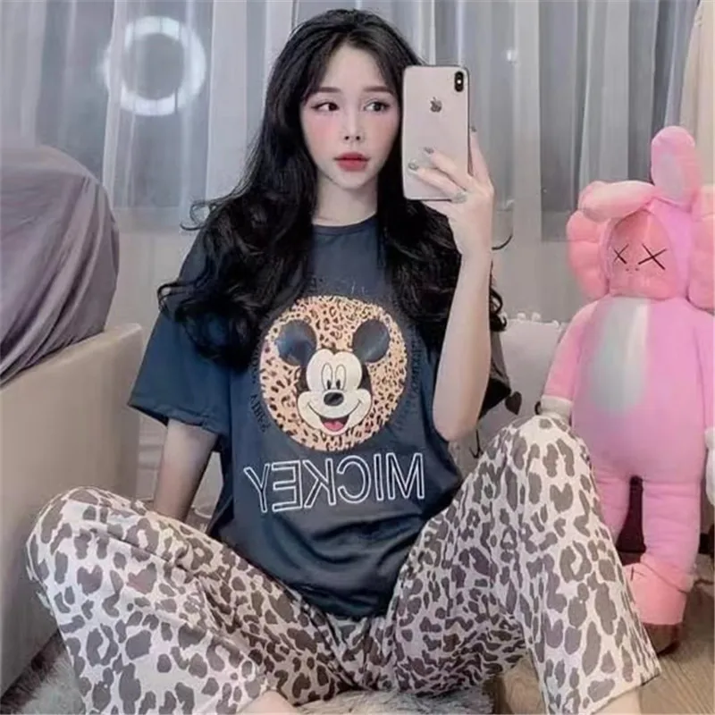 

Disney Pajamas Set Mickey Mouse Snow White Cartoon Print 2-piece Set 2022 Spring Autumn Leisure Comfortable Tshirt + Pants Set