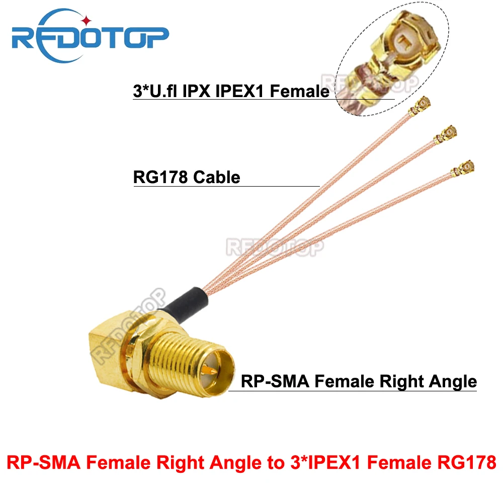 1 шт. RPSMA женский 90 ° До 3 × uFL/MHF/IPX/IPEX-1 Гнездовой разъем RG178 Удлинитель кабеля