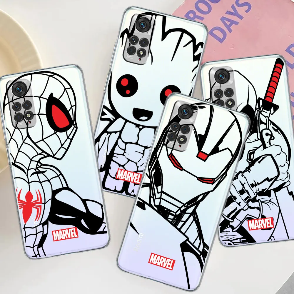 

Spider Man iron Man Venom Art Soft Silicone Case for Xiaomi Redmi Note 11 10 9 Pro 9S 12 9C K40 9A 10C 8 Clear Cover Shell Funda