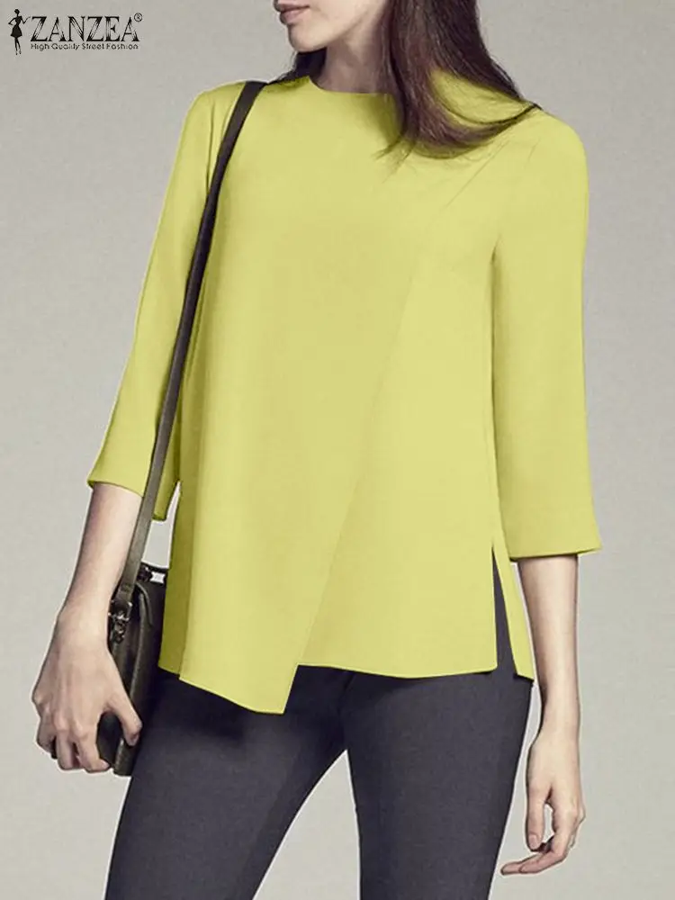 

Women's Asymmetrical Blouse ZANZEA Elegant Office Tunic Tops Casual 3/4 Sleeve Work Blusas Female Party Chemise Mujer Femme