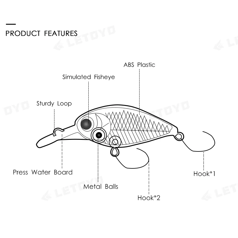 LETOYO 3.2g 50mm Crankbait Shallow Diving Fishing Lure Freshwater Stream 0-1.5m Floating Hard Baits For Trout Salmon Goby Crank