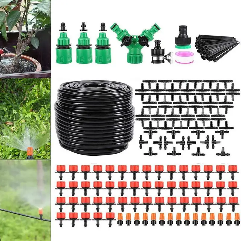 

Garden Watering System Plants Automatic Mirco Drip Irrigation Kit 1/4" Hose 8 Hole Adjustable Dropper Sprinkler Kit