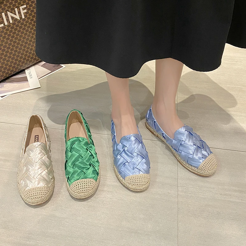 

Туфли женские плетеные на плоской подошве, брендовые дизайнерские Элегантные повседневные Мокасины, без застежки, шелк, лоферы, Размеры 35-40, весна