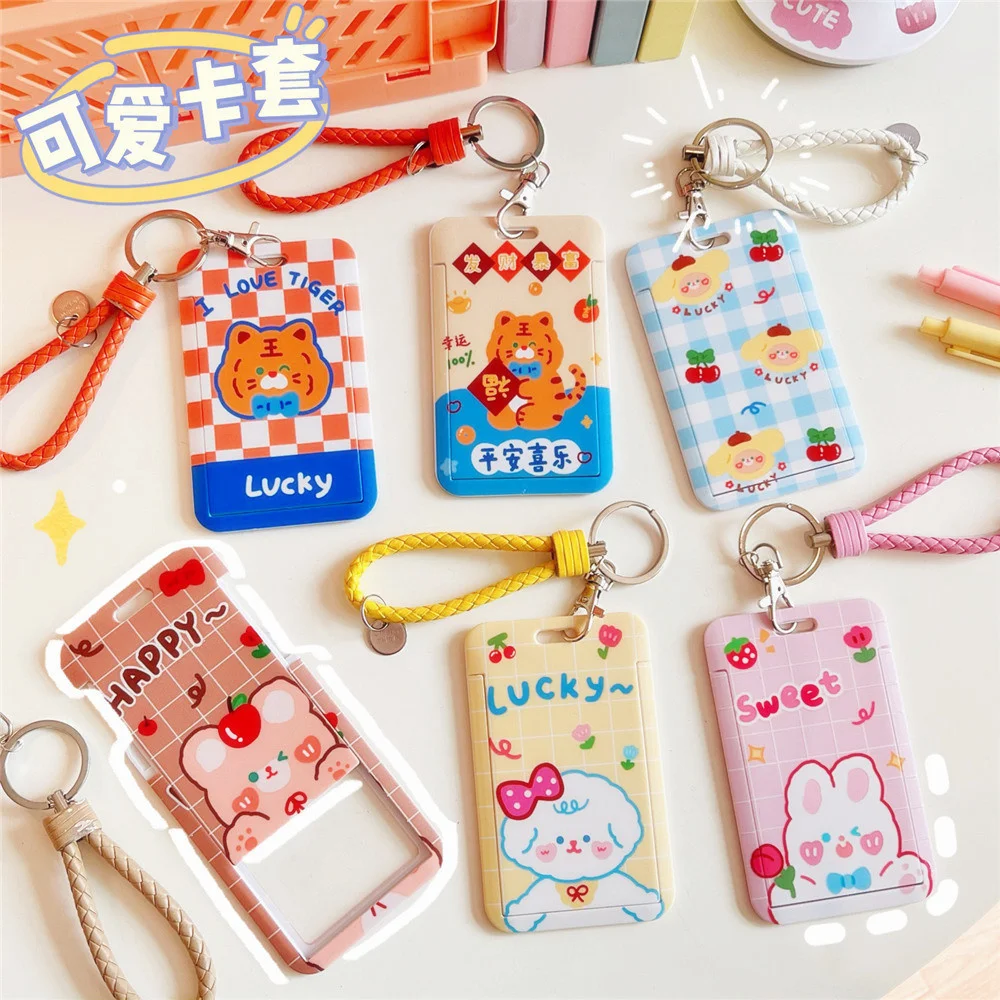 

Cute Bus Card Sleeve Women Slider Business Credit Card Holders Girls Bank ID Key Chain Student Bus Card Protective Cover korea