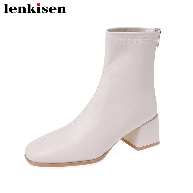 

Lenkisen Новое поступление Современные сапоги с квадратным носком из микрофибры на толстом высоком каблуке офисные женские повседневные Ботильоны на молнии в стиле Kpop Ins