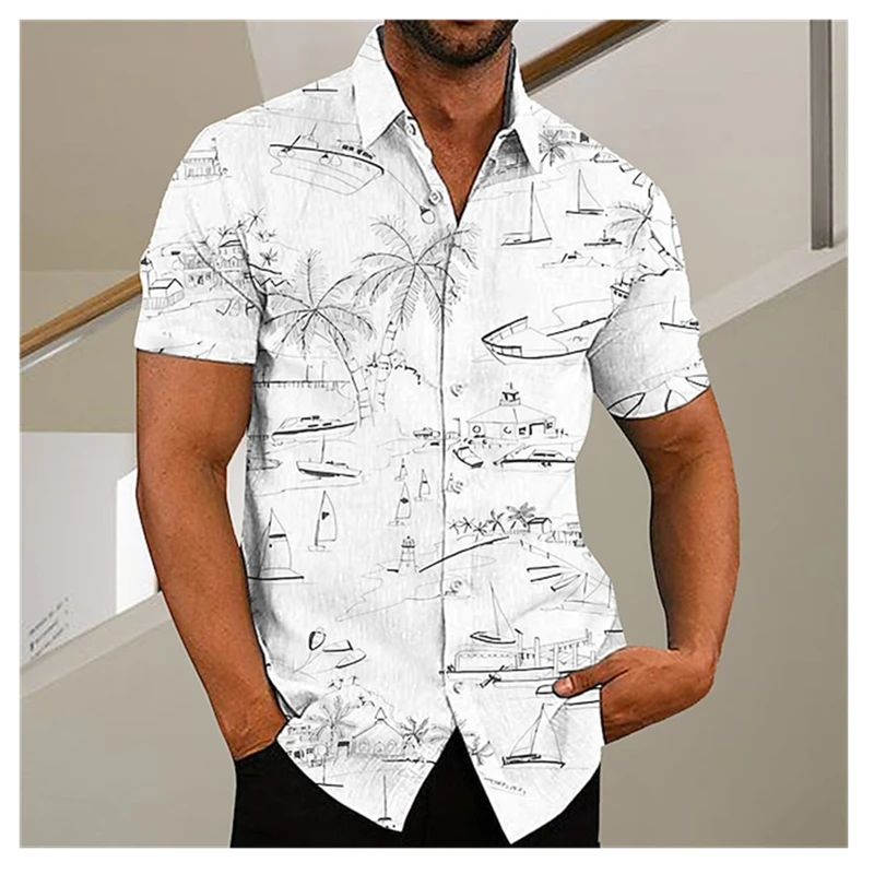

2023 New Men's Hawaiian Shirt Short Sleeve For Men 3D Coconut Tree Printing Blouse Tops Casual Oversized Tee Shirt Men Clothing