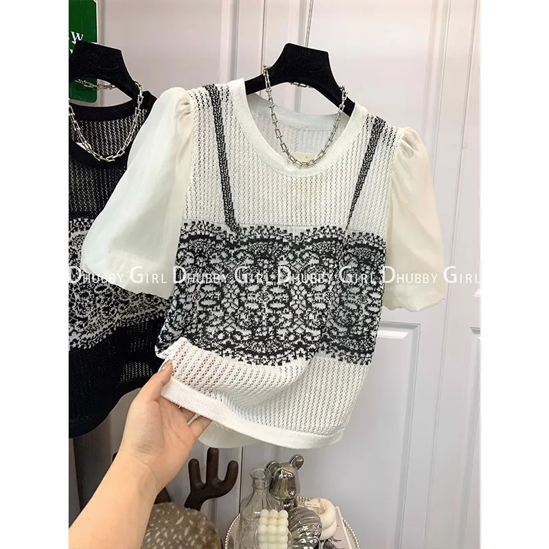 

Loose Casual Party Two-Piece Chic Printed T-Shirts Girls Tshirts Short Comfortable Korean Vintage Tops For Women