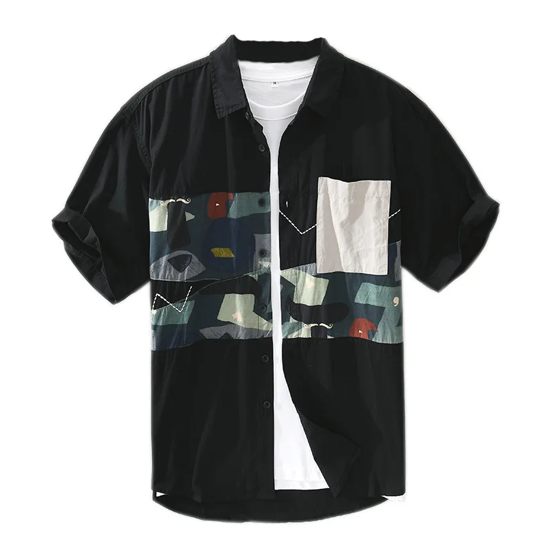 

Молодежная Мужская Летняя Повседневная рубашка, Модная тонкая Свободная рубашка с цветным принтом и блокировкой, Мужская Удобная рубашка с...