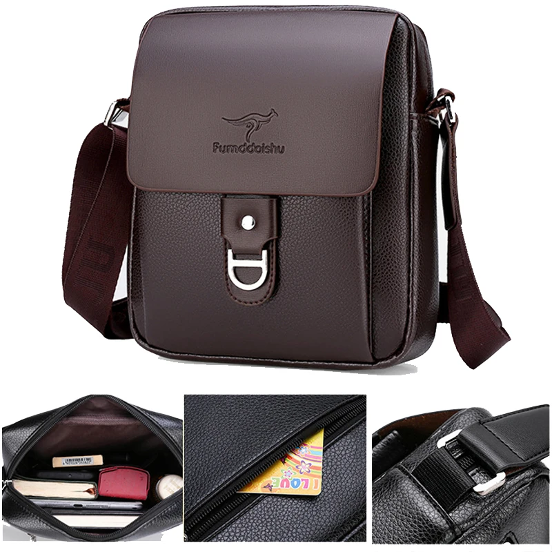

Men's Casual Business PU Leather Shoulder Bag Crossbody Travel Casual Sling Pack Long Strap Messenger Pack Hanging Bag For Male