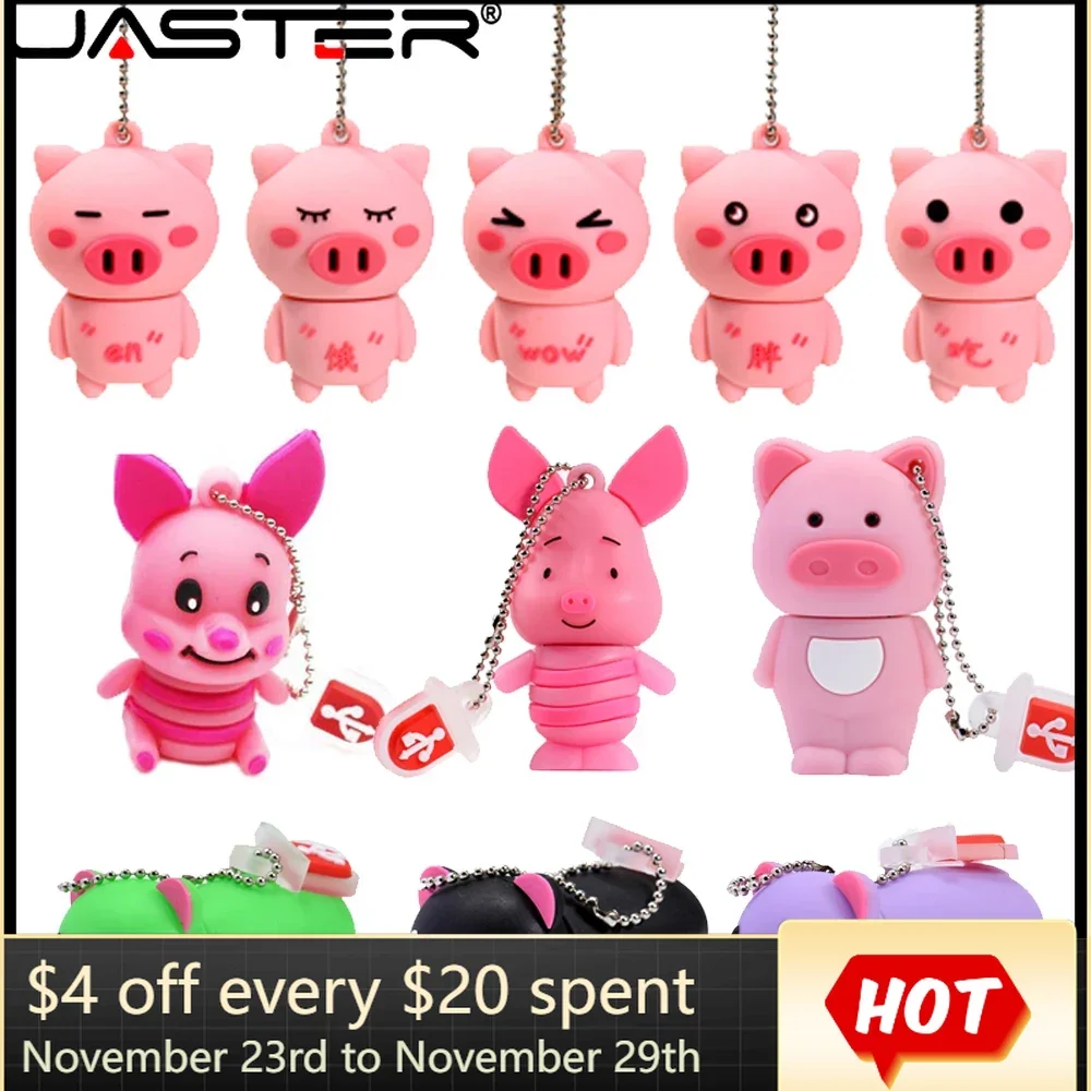 

JASTER Cute Cartoon USB 2.0 Flash Drives 64GB Pig Silica Gel Pen Drive 32GB Souvenir Memory Stick 16GB Free Key Chain U Disk