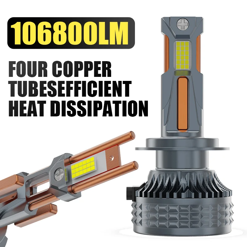 

H4 H7 Автомобильная светодиодная фара высокой мощности H1 H3 H11 9005 HB3 9006 HB4 9012 HIR2 Автоматическая светодиодная лампа Противотуманная фара Медная труба 6000K 106800LM Bul