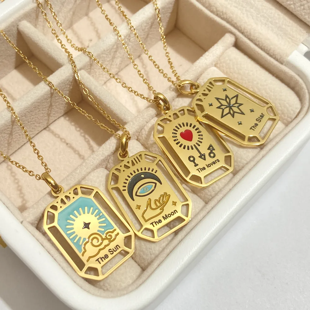 

Женское винтажное ожерелье из нержавеющей стали, ювелирное изделие без потускнения, Золотая подвеска в форме звезды, Луны, розы, солнца