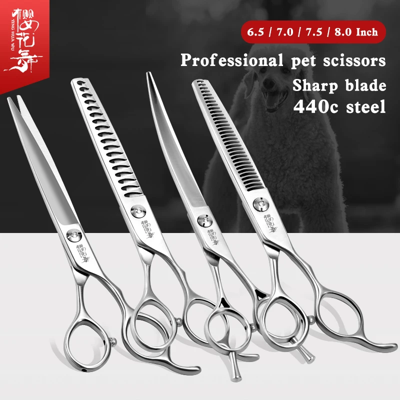 Professional pet scissors dog shears cat straight curved teeth fish bone scissors warped shears pet grooming scissors kit