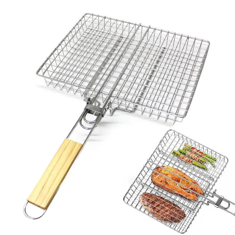

BBQ Baskets For Grilling Rack Stainless Steel Mesh Net For Camping Fish Shrimp Mutton Steak Broccoli Vegetable Potato Grill