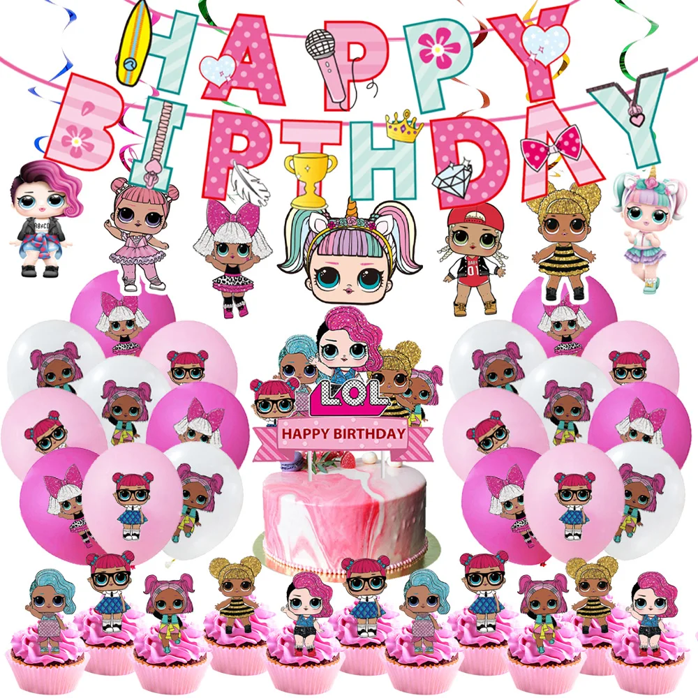 

Surprise Dolls Birthday Party Cake Decoration Blloon Ceiling Spiral Decor Baby Shower Party Cake Flag Birthday Wedding Supplies